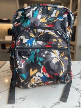 Vera Bradley Backpack Abstract Floral Print Black Multicolor Travel Bag